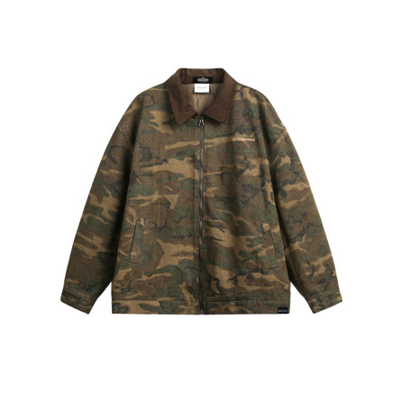 SESAME STREET American Vintage Camo Allover Print Corduroy Patchwork Lapel Exquisite Embroidery Detail Drop Shoulder Loose Oversized Casual Street Matching Denim Jacket Men's