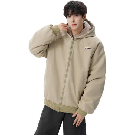 Warrior Reversible American Street Style Condor Fleece-Lined Thickened Autumn Winter Cold Windproof Warm Loose Casual Premium Cozy Couples Comfortable Hooded Zipper Padded Jacket Unisex