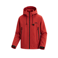 Jeep Solid Color Patchwork Hooded Drawstring American Retro Style Daily Comfortable Commute Mountain Outdoor Sports Hiking Camping Trekking Versatile Loose Windproof Waterproof Wear-Resistant Multi-Functional Minimalist Lightweight Casual Premium Jacket U Красный Сузаку