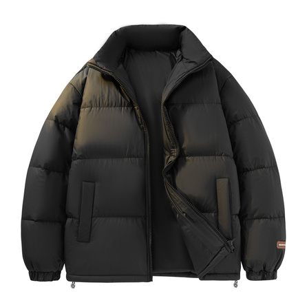 Warrior Unisex American Solid Color Simple Versatile Stand Collar Warm Basic Streetwear Loose Casual Thick College Style Puffer Down Jacket