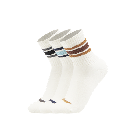 LiNing Sportswear Series Minimalist Versatile Casual Breathable Stripe Mid-Calf Socks Unisex 3-Pack White Black Stripe/White Blue Stripe/White Brown Stripe
