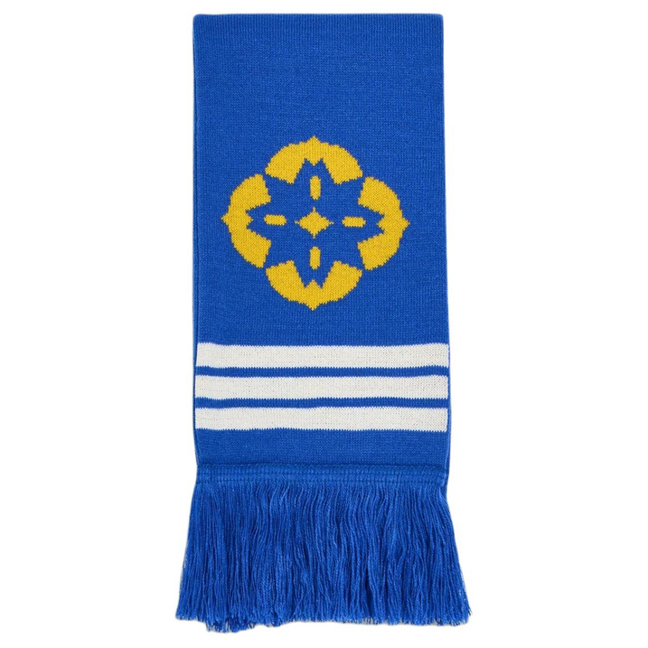 adidas Nanjing Team Embroidered Logo Pattern Air Layer Jacquard Knit Craft Design Acrylic Knit Scarf Unisex Couple Glory Blue / Bright Gold / White