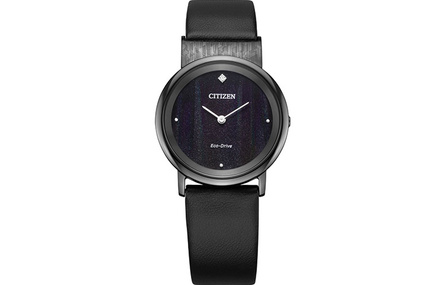 CITIZEN Eco-Drive Sport Casual Light-Powered Quartz Movement Synthetic Leather Strap Japanese Korean Watch 31mm Unisex Black Dial EG7095-13E