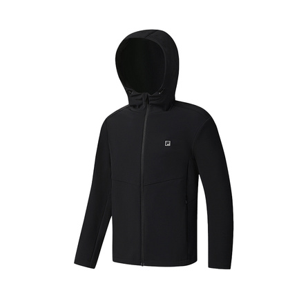 FILA Fitness Series Simple Classic Comfortable Casual Versatile Warm Hooded Jacket Men's Dark Black