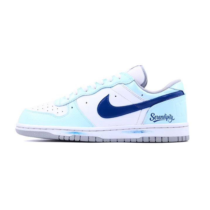 Custom SneakersNike Big Iced Blue Summer Limited Synthetic Leather Light Luxury Trendy Simple Versatile Fresh Anti-Slip Lightweight Elevated Low-Top Skate Shoes Men's White-Blue