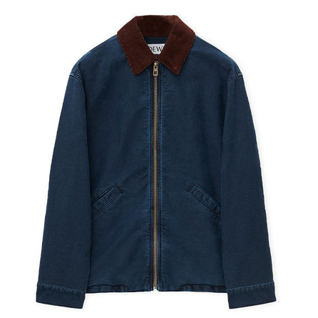 LOEWE SS24 Solid Color Logo Zipper Loose Long Sleeve Jacket Coat Men's Indigo Blue