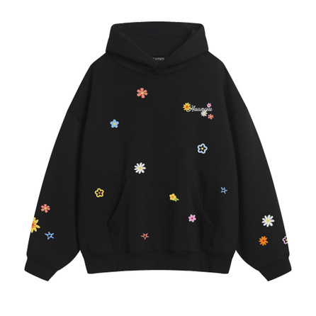 HUANQIU National Pride American Retro Daisy Floral Logo Full Print Versatile Trendy Heavyweight 360g High-Street Hip-Hop Commute Casual Lazy College Style Student Loose Comfortable Sports Couple Hoodie Jacket Unisex