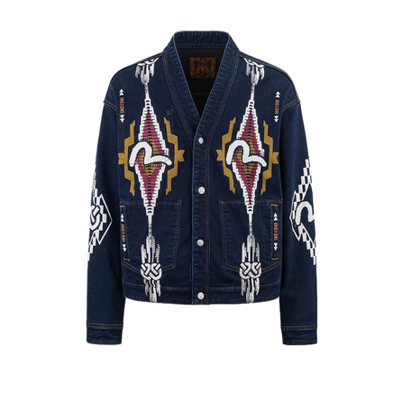 EVISU 2024 Autumn Winter Chimayo Tapestry Double-Faced Loose Fit Denim Jacket Men's Denim Blue