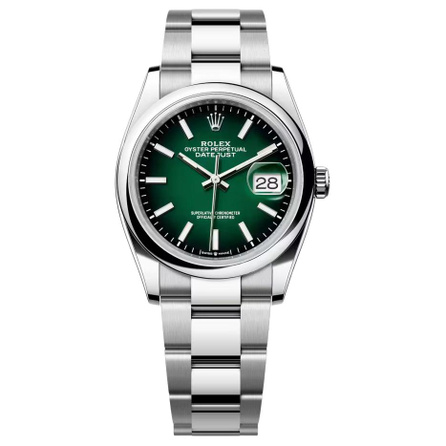 ROLEX Smooth Bezel Datejust Series Automatic Mechanical Movement 100M Waterproof Date Display Men's Watch Swiss Watch 36mm Green Dial Oystersteel Case