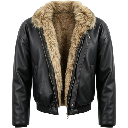 SOCKKEY American High Street Retro Cleanfit Fleece-Feel PU Leather Reversible Harrington Striped Structured Extreme Cold Outdoor Warm Street Edgy Trendy Comfortable Versatile Hooded Drape Bomber Padded Jacket Coat Unisex