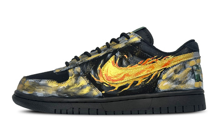 [Custom Sneakers] Nike Big Low Lux Gilded Inferno Aged Mottled Flame Scorched Fashion Versatile Street Trend Retro Comfortable Boyfriend Style Wear-Resistant Non-Slip Low-Top Skate Shoes Unisex Black