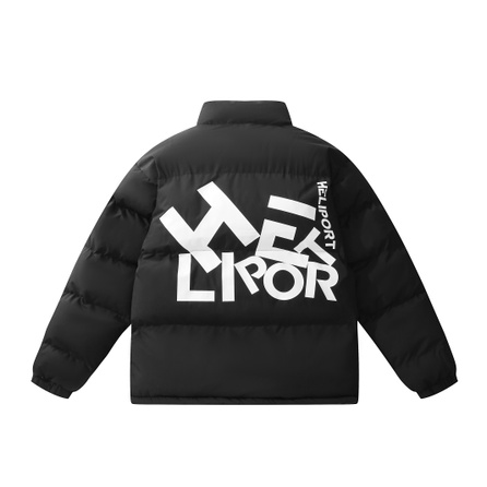 HELIPORT Logo Print Thickened Casual Warm Stand Collar Loose Thick Cotton Jacket Black