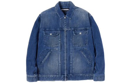 NEIGHBORHOOD Washed Lapel Zipper Long Sleeve Denim Jacket Men's