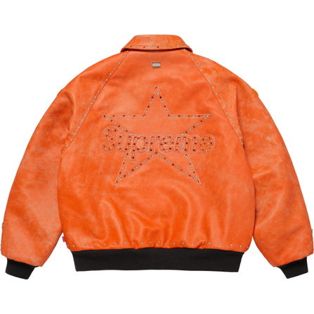 Supreme x Vanson Leathers x b.b. Simon FW25 WEEK15 Jacket Rhinestone Metal Stud Logo Zipper Leather Slim Fit Jacket Unisex