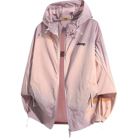 Jeep Ice Edge Sun Protection Series American Functional Outdoor Lightweight UPF50+ Sport Casual Brand Letter Woven Label Reflective Stripe Loose Breathable Hooded Waterproof UV Protection Sun Jacket Unisex