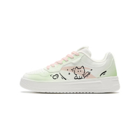 Custom Sneakers Anta Cloud Meow Niche Campus Style Couple Cute Versatile White Shoes Comfortable Synthetic Leather Artistic Hand-Painted Graffiti Street Shock-Absorbing Wear-Resistant Anti-Slip Low-Top Skate Shoes Unisex White Зеленый порошок