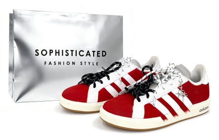 [Custom Sneakers] adidas Grand Court Base 00s Boundary Creation Crimson White Crossing Preppy Style Urban Commute Casual Couple Miu Style Student Design Sense Minimalist Versatile Gift Bag Skate Shoes Unisex