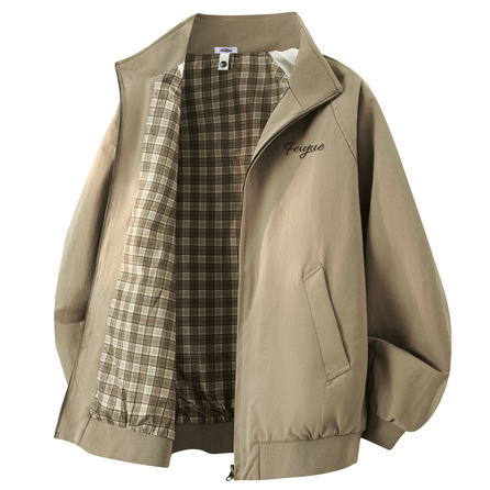 Feiyue American Vintage Harrington Jacket Men Autumn Solid Color Casual Versatile Top Old Money Style Commute Baseball Jacket Unisex