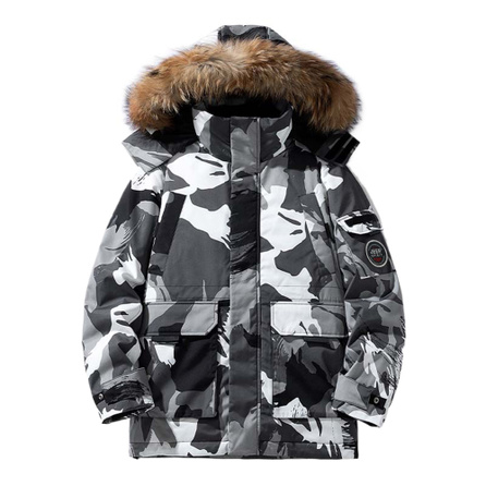 JEEP SPIRIT Extreme Cold Series Camo Workwear Fur Hood Parka Unisex White Duck Down Puffer Coat