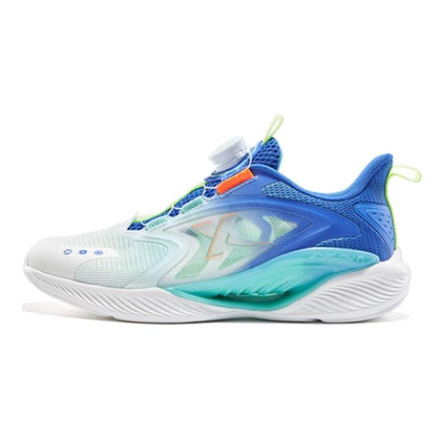 XTEP Qing Feng 5.0 Slip Resistant Cushioning Low Top Kids' Running Shoes White Blue Teenagers