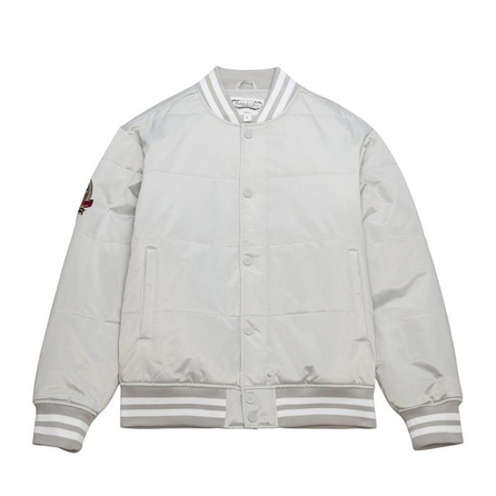 Mitchell & Ness BRANDED ENERGY Striped Knit Baseball Collar Jacket Coat Men's Light Gray