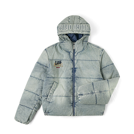 Lee Collaboration Mall Style Hooded Letter Regular Long Sleeve Loose-Fit Casual Duck Down Zip-Up Puffer Jacket Men's