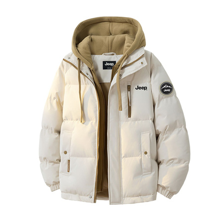 Jeep Fake Two-Piece Cold-Proof Comfortable Warm Hooded Brand Logo Print American Minimalist Outdoor Casual High-End Texture Loose Long Sleeve Cotton Jacket Men's