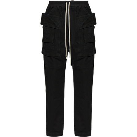 Rick Owens DRKSHDW Solid Color Loose Low-Rise Lace-Up Cargo Pants Men's Black