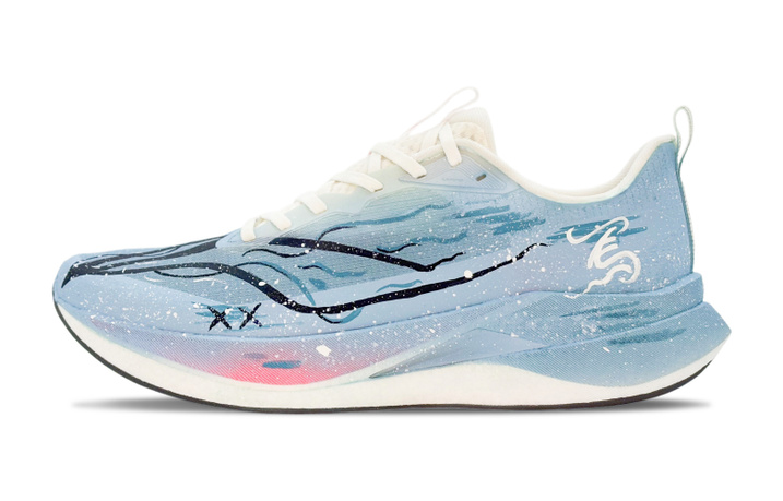 [Custom Sneakers] LiNing Chitu 9 PRO Cold River Phantom Ink Wash Style Comfort Versatile Fabric Wear-Resistant Breathable Anti-Slip Low-Top Boom Silk Technology Casual Racing Marathon Running Shoes Unisex Blue
