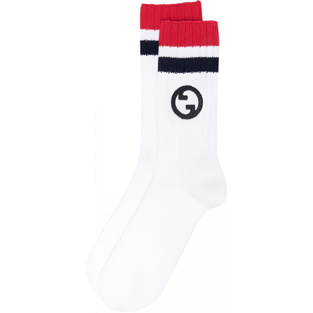 GUCCI SS23 Logo Embroidered Mid-Calf Socks Men's White 1 Pair
