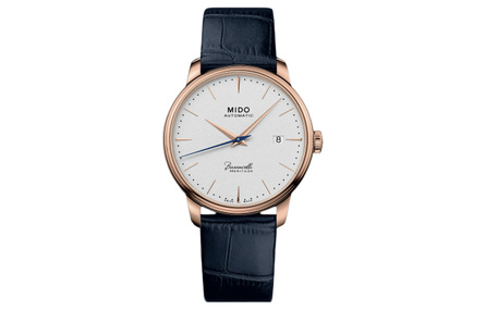 MIDO Baroncelli Heritage Collection Watch Automatic Mechanical Movement 30m Water Resistant Men's Watch Swiss Made 39mm White Dial Stainless Steel/Steel 18K Rose Gold PVD Coating Case Leather Strap