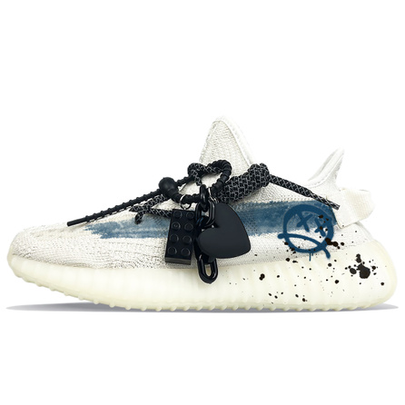 [Custom Sneakers] adidas originals Yeezy Boost 350 V2 Eight Stone Klein Blue Sea's Gentleness Pure Romantic Smiley Low-Top Casual Shoes Unisex Blue White
