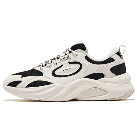 Erke Wu Yan Dang Qu 4.0 Guochao Retro Wear-Resistant Platform Low-Top Casual Shoes Men's True Black & Microcrystal White