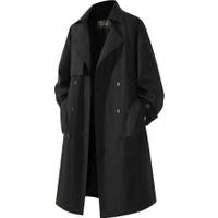 Jeep American Retro Elegant Drape Casual Comfortable Double-Breasted Lapel Daily Commute Mid-Length Solid Color Minimalist Premium British Style Cleanfit Belt Waist Cinched Windproof Trench Coat Unisex черное
