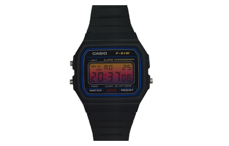 Custom Watch CASIO Modification Series Rainbow Gradient Crystal 10-Year Battery Luminous Water-Resistant F-91W-1 Modified Camouflage Black Square Quartz Movement Resin Strap Japanese Korean Watch Unisex Black Dial