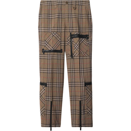 Burberry Plaid Pocket Zip Long Casual Pants Men's Khaki