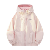 Jeep Outdoor Sports Lightweight Letter Logo Print Solid Color Commute Daily Casual City Functional Warm Softshell Hooded Fitted Jacket Minimalist Fashion Loose Comfortable Breathable Water-Repellent Windproof Wear-Resistant Windbreaker Unisex Персиковый порошок