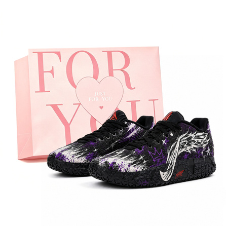[Custom Sneakers] Nike Ja 3 Morant Generation 3 Dark Night Feather Traces Gift Bag Edition Wings Crown Graffiti Darkened Black Streetwear Practical Player Hand-Painted Trendy Versatile Low-Top Basketball Shoes Unisex Black White Purple