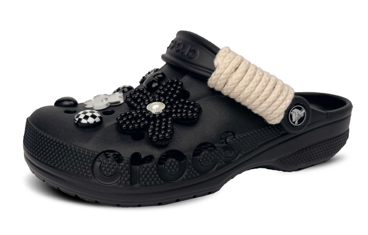 Custom ShoesCrocs Classic Clog Black Sugar Flower Fresh Style Outdoor Youth Comfortable Versatile Simple Lace-Up Long-Wearing Comfortable Ins Style Casual Clog Unisex Black
