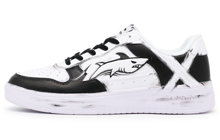 Custom SneakersLiNing Fuzhou Crow Manufacturing Great White Shark Graffiti Street Panda Contrast Color High-Street Unique Trendy Cool Hand-Painted American Vintage Versatile Skateboarding Shoes Men's Black White