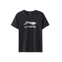 LiNing Logo Print Cotton Soft Comfortable Casual Round Neck Short Sleeve T-Shirt Men's Black Черная культурная рубашка с короткими рукавами
