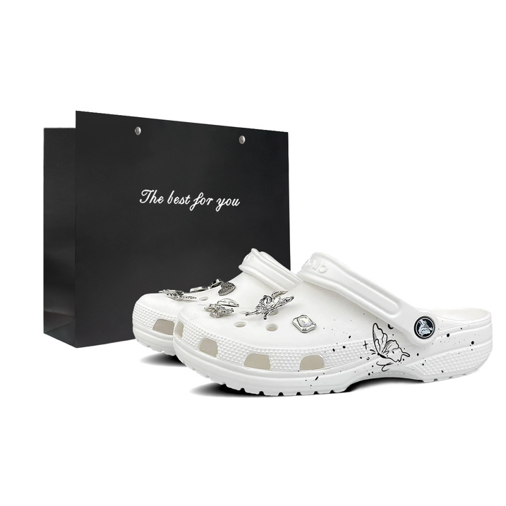 Custom ShoesCrocs Classic Clog BNK Butterfly Dance Flowing Light EVA Simple Fresh Elegant Versatile Casual Classic EVA Lightweight Slip-On Gift Bag Edition Clogs Unisex Black White
