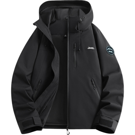 Jeep American Retro Functional Style Arm Patch Label Hooded Drop Shoulder Jacket Brand Letter Logo Windproof Waterproof Cold-Resistant Comfortable Outdoor Hiking Travel Daily Commute Casual Jacket Unisex