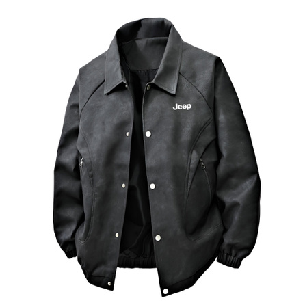 Jeep American Retro Tie-Dye Matte Motorcycle Style Warm Lapel Design Casual Fashion Loose Fit High Street Trendy Versatile Edgy Long Sleeve Jacket Top Plus Size Daily Commute Drop Shoulder Leather Jacket Unisex