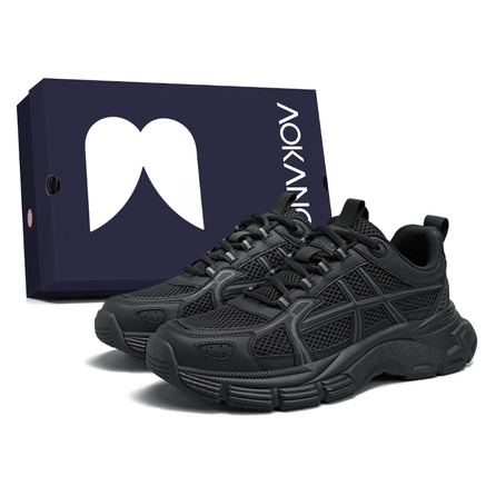 AOKANG Black Warrior BOOST Soft Sole Outdoor Sport Trendy Fashion Casual 4cm Platform Cushioned Durable Lightweight Slip-Resistant Low-Top Dad Shoes Men's Gift Bag Edition