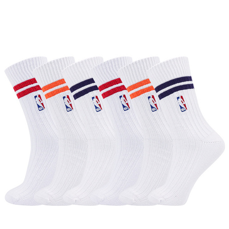 NBA Collegiate Striped Long Tube Sports Daily Sweat-Absorbent Breathable Basketball Socks Men's 6-Pack