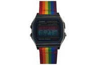 Custom Watch CASIO Mod Collection Rainbow Gradient Crystal 10-Year Battery A158WA-1 Mod - Steel Square Gradient Nylon Green Quartz Movement Nylon Band Japanese Korean Watch Unisex Black Dial Стальная маленькая серебряная квадратная градиентная радуга