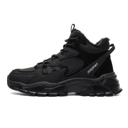 JEEP SPIRIT Winter Combat Boots Black Warrior Warm Thick-Sole Height-Increasing Outdoor Splash-Proof Commute Cold-Resistant Fleece Lock Warm 'Little Stove' Cotton Shoes Comfortable Casual Outdoor Wear-Resistant Slip-Resistant Short-Cut Snow Boots Men's