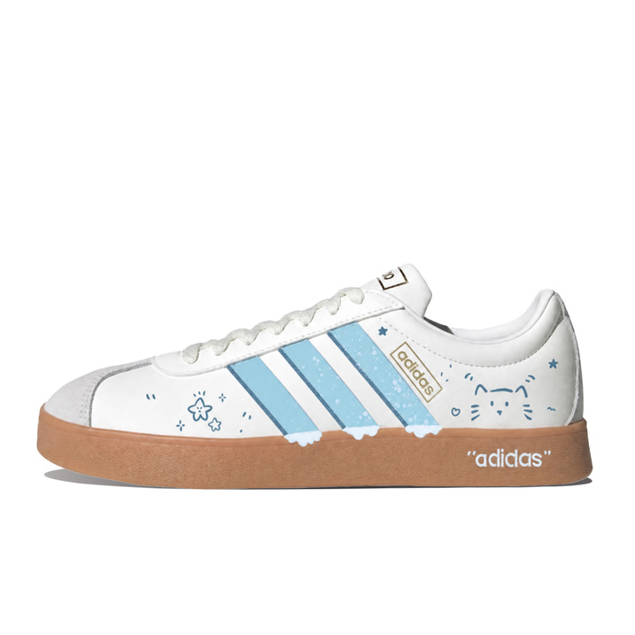 [Custom Sneakers] adidas VL COURT 2.0 Milk Blue Star Cat Cute Dopamine Minimalist Niche Hand-Painted Fresh Casual Campus Romantic Girly Shell Toe Friction Sound Low-Top Skate Shoes Unisex White