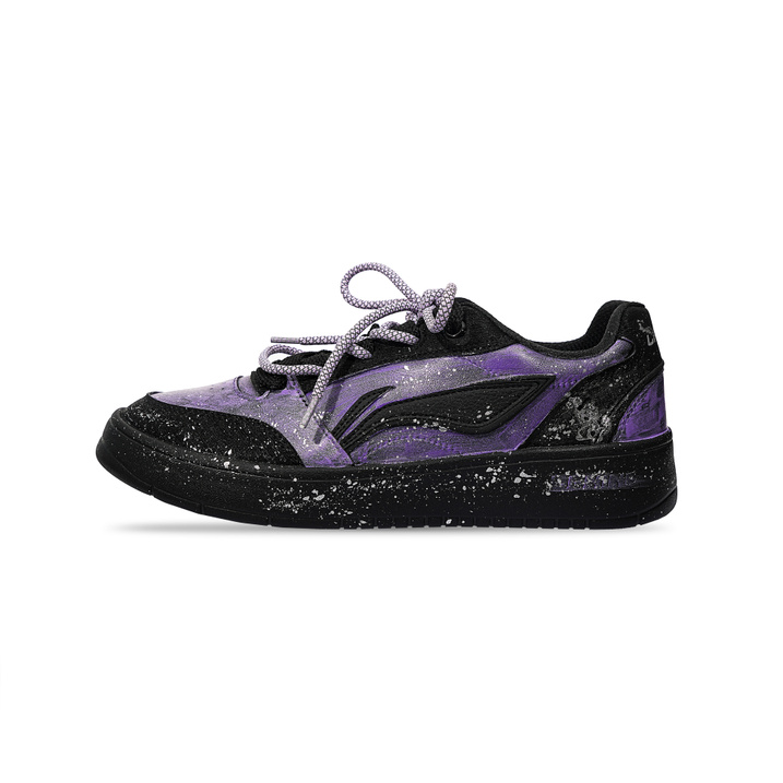 Custom SneakersLiNing Yuanbao V3 Synthetic Leather Purple Potato Warrior Splatter Paint Hand-Painted Gradient Minimalist Versatile Street Cushioning Wear-Resistant Slip-Resistant Low-Top Skate Shoes Men's Black/Purple